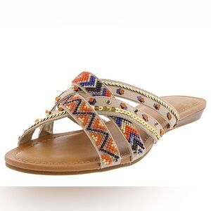 Fergalicious Gretta Beaded Boho Sandals - Size 8 🌴✨ Festival Statement Slides